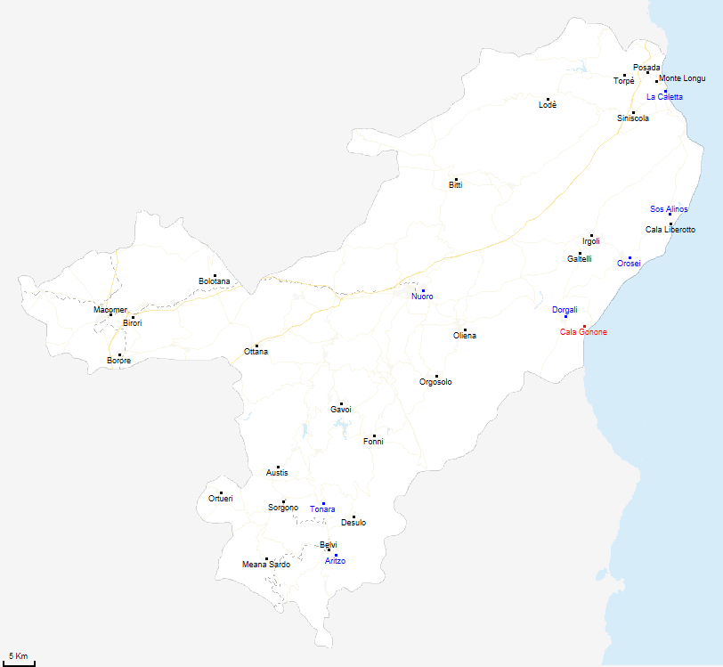 mappa provincia di Nuoro
