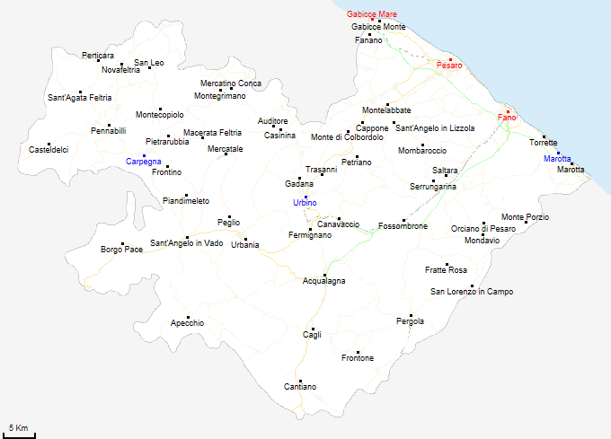 mappa provincia di Pesaro e Urbino