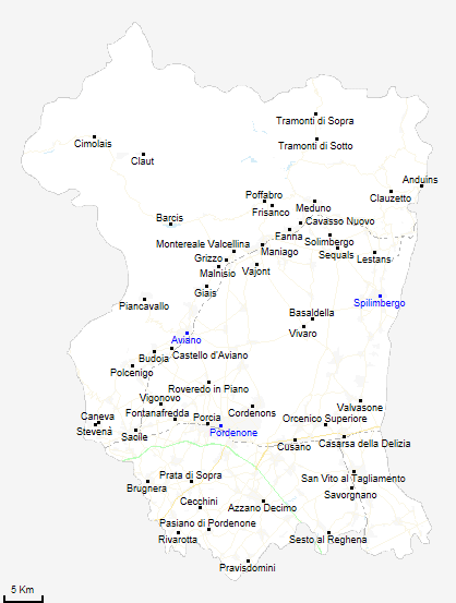 mappa provincia di Pordenone